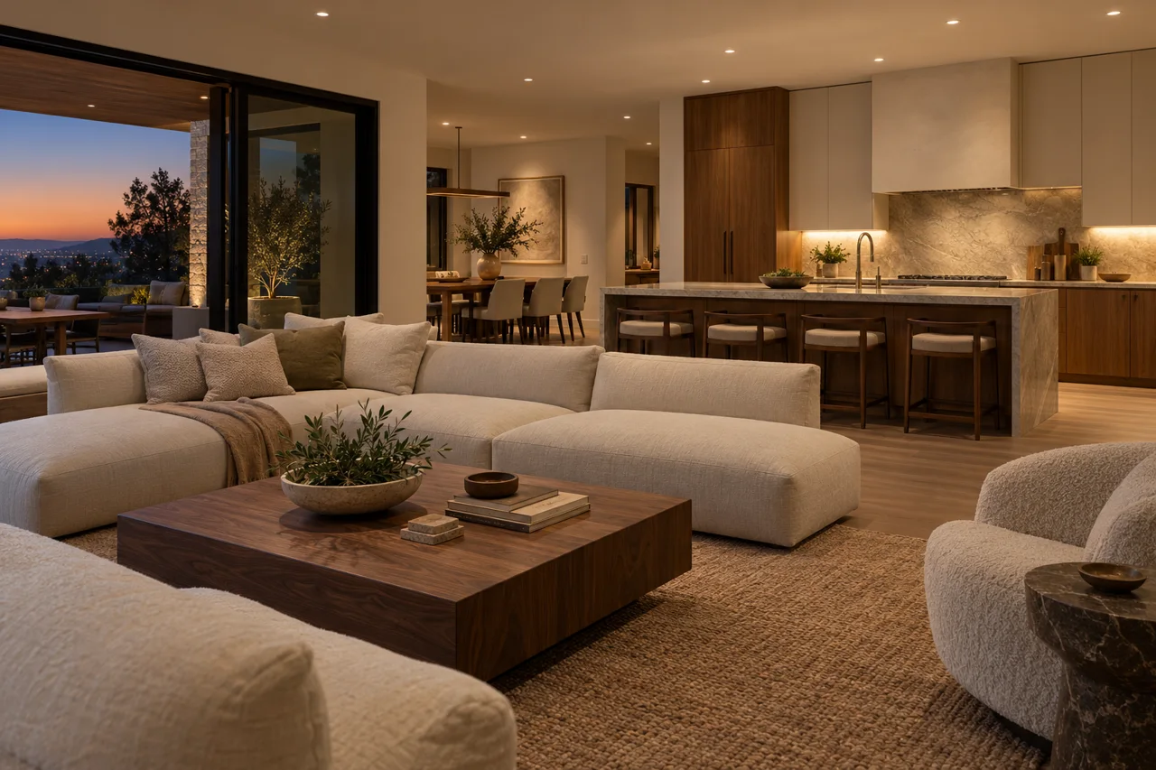 Illustration of warm recessed and architectural lighting in a contemporary home